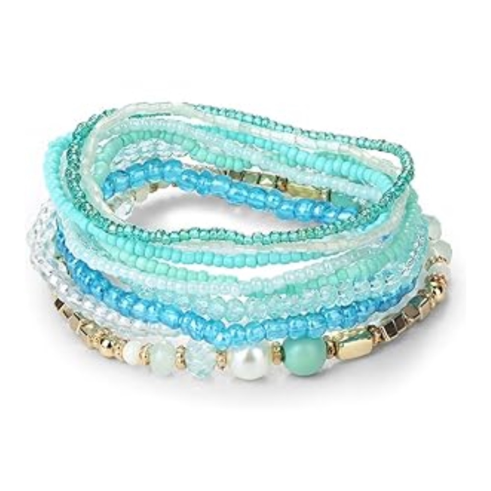 Turquoise and Gold Beaded Bracelet Stack Set